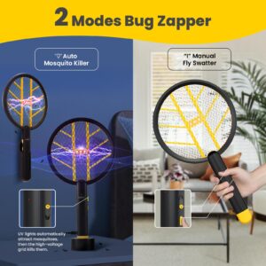 COKIT Electric Fly Swatter Racket, Mosquito Killer Bug Zapper Indoor, UV LED Light Fly Zapper 3500V with Wall Bracket, Rechargeable Insect Killer for Gnats, Mosquitoes, Moths, 1 Pack (Black+Yellow)