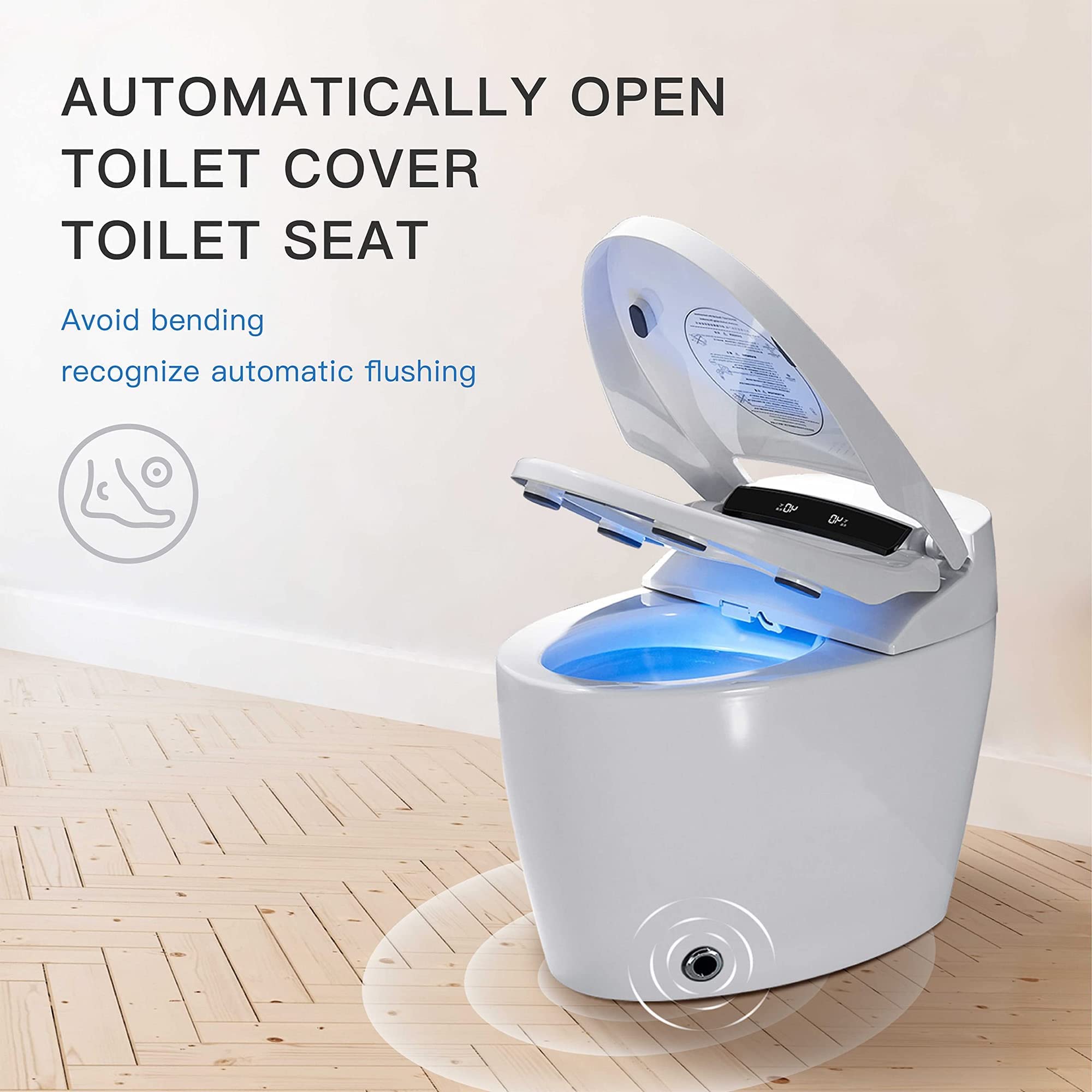 XEK Smart Toilet, One Piece Bidet Toilet for Bathrooms, Toilet with Warm Water Sprayer & Dryer, Foot Sensor Operation, Heated Bidet Seat, Auto Smart Toilet with LED Display