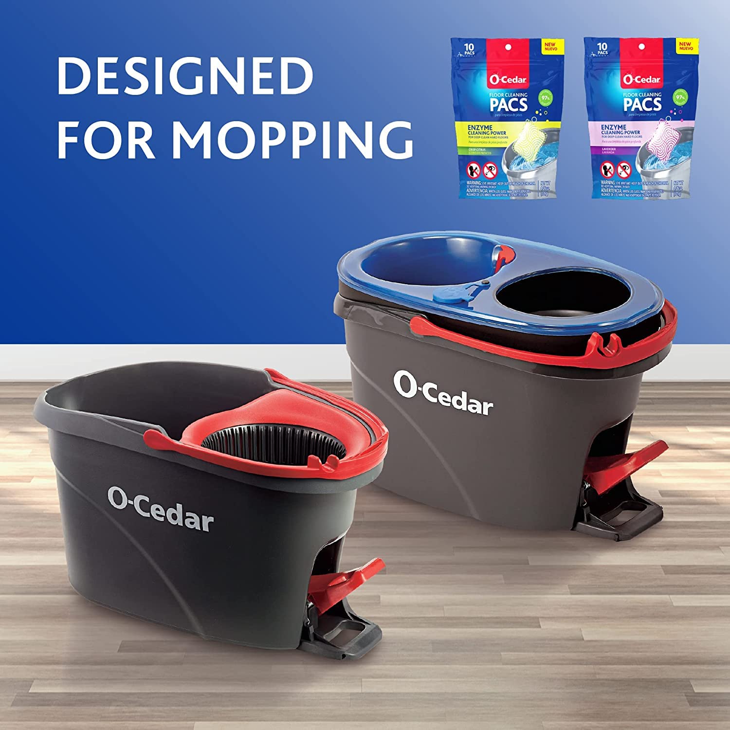 O-Cedar EasyWring Microfiber Spin Mop and Bucket Cleaning System + Citrus and Lavender Pacs (Variety Pack)