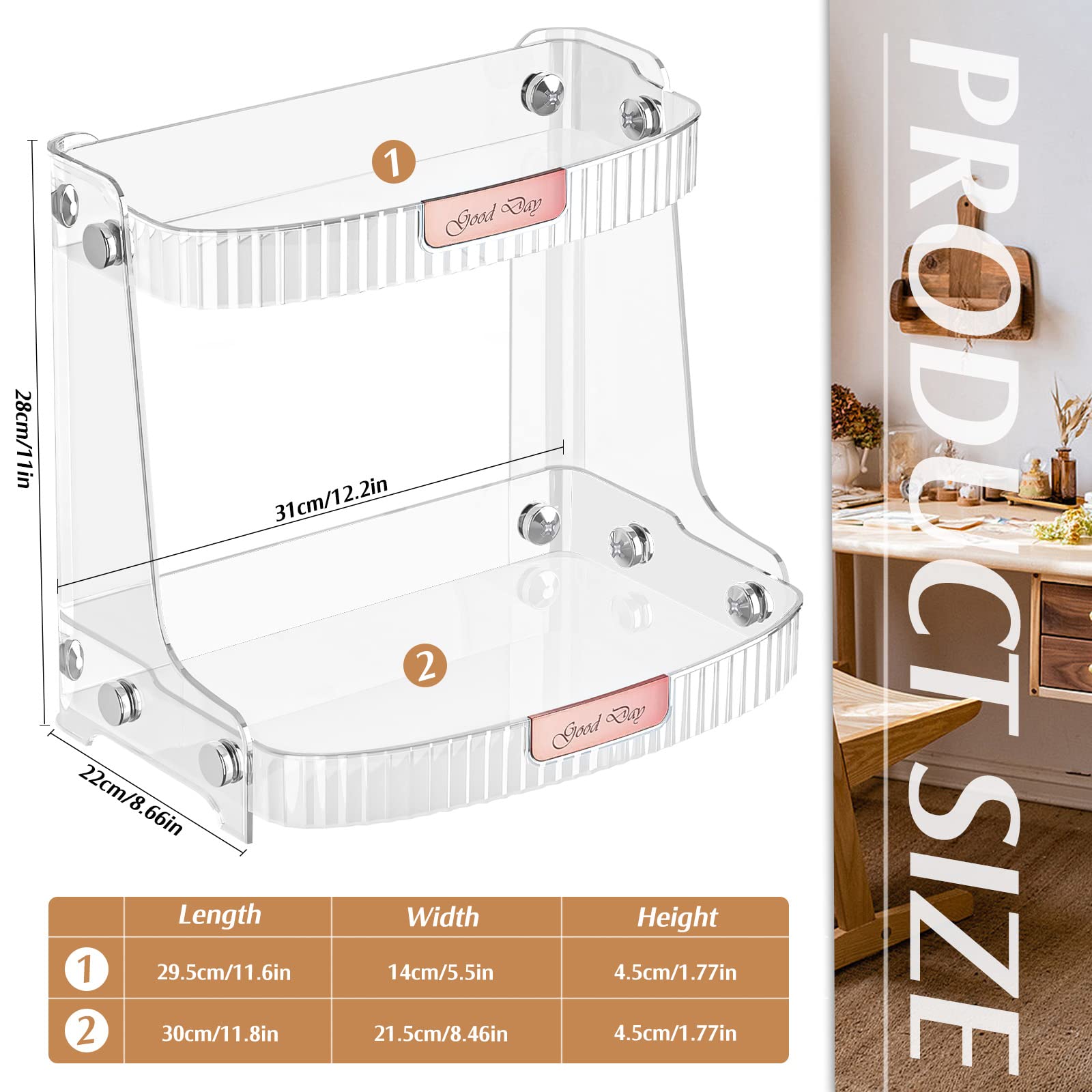 Acrylic Bathroom Organizer, 2 Tier Makeup Organizer Countertop, Bathroom Organizers and Storage, Perfume Tray for Dresser