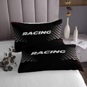 Racing Theme Lightweight Quilt Set for Kids Teens,Checkered Flag Bedspread Coverlet,Race Car Bed Cover Black and White Bedding Set Decorative Quilted 2 Piece Coverlet Set with 1 Pillow Sham,Twin Size