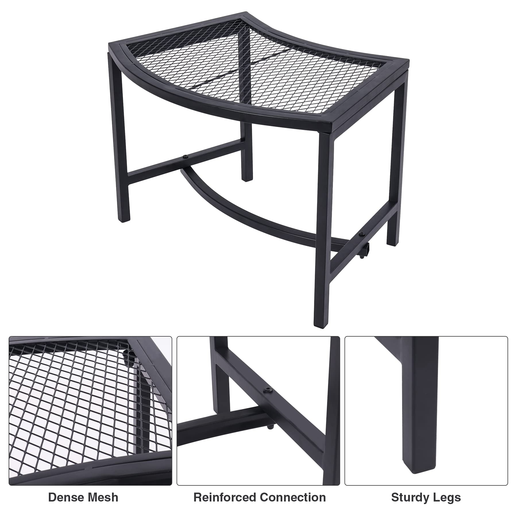 ALBOMI Metal Fire Pit Curved Bench, Backless Powder-Coated Mesh Outdoor Bench, Weatherproof Garden Chair Seating for Firepit Deck Patio Porch Yard, Black