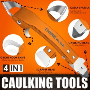 THINKWORK Caulking Tool Kit, 4 in 1 Caulk Remover Tool, Stainless Steel Caulk Tool for Kitchen Bathroom Window Sink Tile Joint, Orange