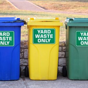 CREATCABIN 4Pcs Yard Waste Only Sign Stickers Waterproof Recycle Trash Bin Can Strong Self Adhesive Garbage Green Recycling Labels Decal for Outdoor Indoor Kitchen Office Plastic Metal Dustbins