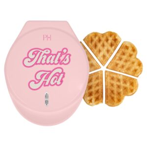 paris hilton heart waffle maker, makes 5 mini heart shaped waffles or 1 individual waffle, easy to clean 6" nonstick plates, made without pfas or pfoa, electric waffle iron, pink