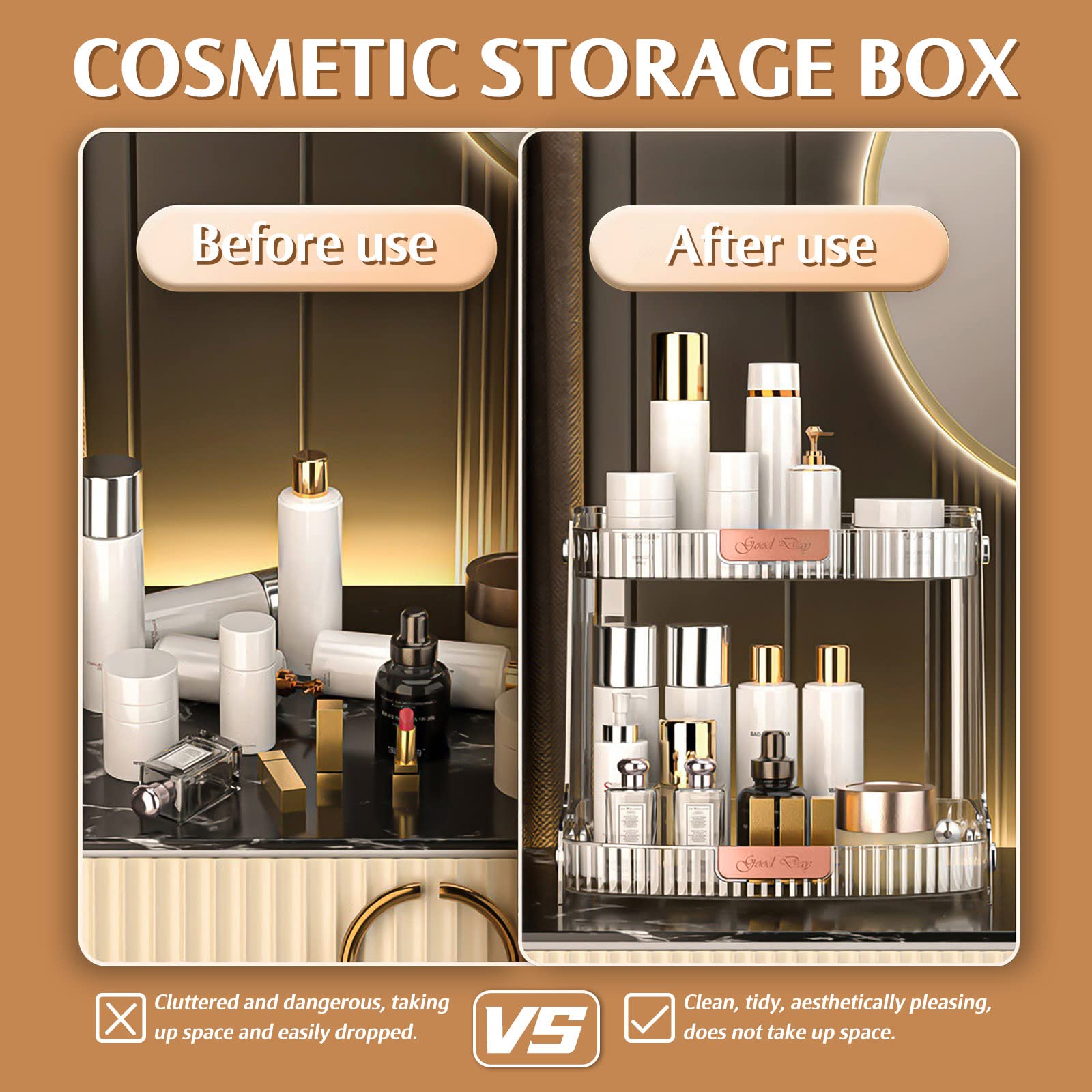 Acrylic Bathroom Organizer, 2 Tier Makeup Organizer Countertop, Bathroom Organizers and Storage, Perfume Tray for Dresser