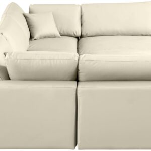 Meridian Furniture 188Cream-Sec6C Comfy Collection Modern | Contemporary Upholstered Modular Sectional, Soft Cream Vegan Leather, Fiber-Filled, 119" W x 79" D x 34.5" H, Cream