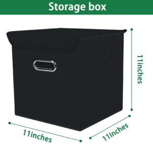 STOREONE Foldable Storage Bins Cubes Storage Organizer With Lid,Fabric Cube Storage Box With Handle,For Home Bedroom Office,Closet, Clothes, Toys,3 Pack,（Black