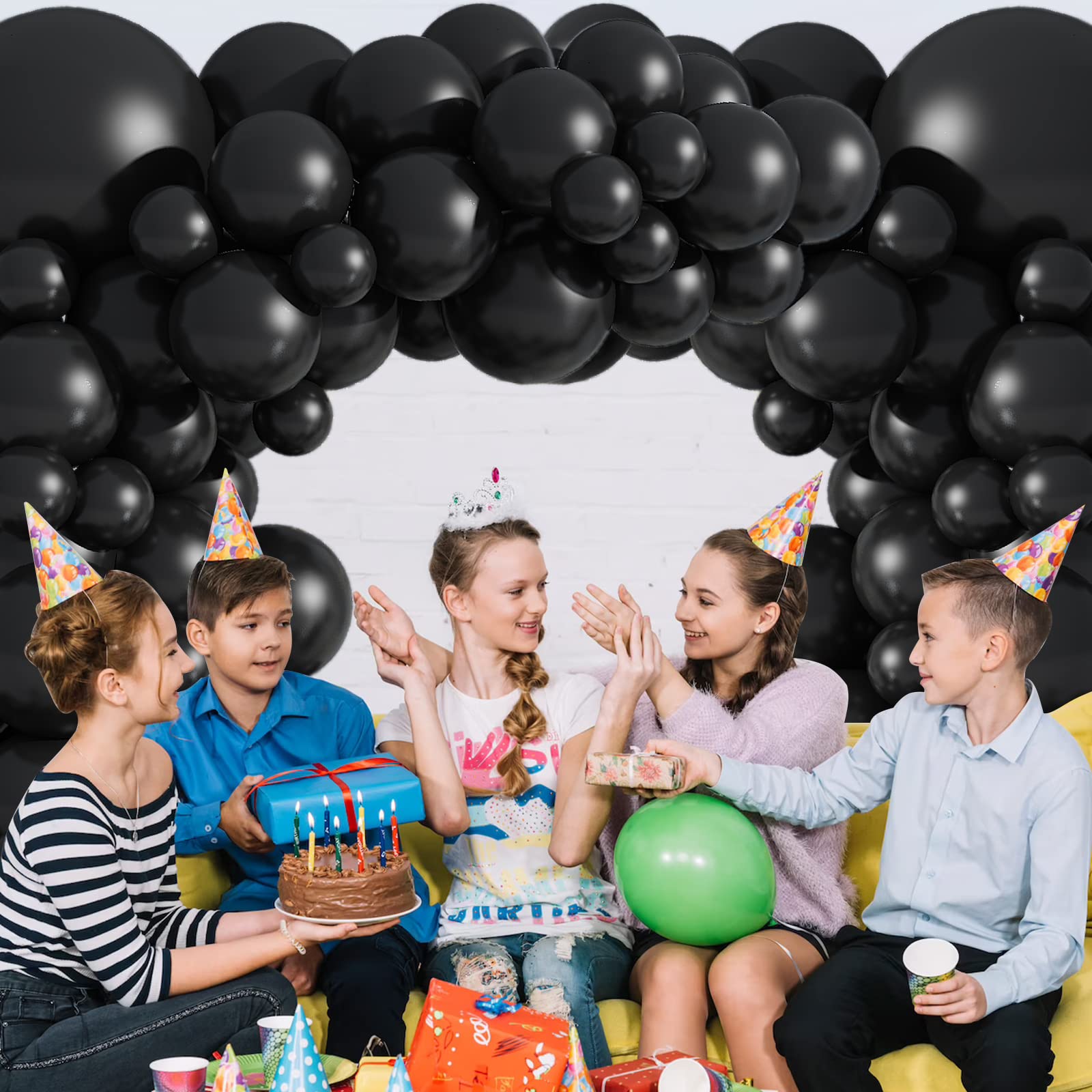 Biapian Black Balloons Set, 104PCS Black Balloon Garland Arch Kit With 18 12 10 5 Inch Black Latex Balloon Different Sizes, Matte Black Party Balloons for Birthday Graduation Wedding Party Decorations