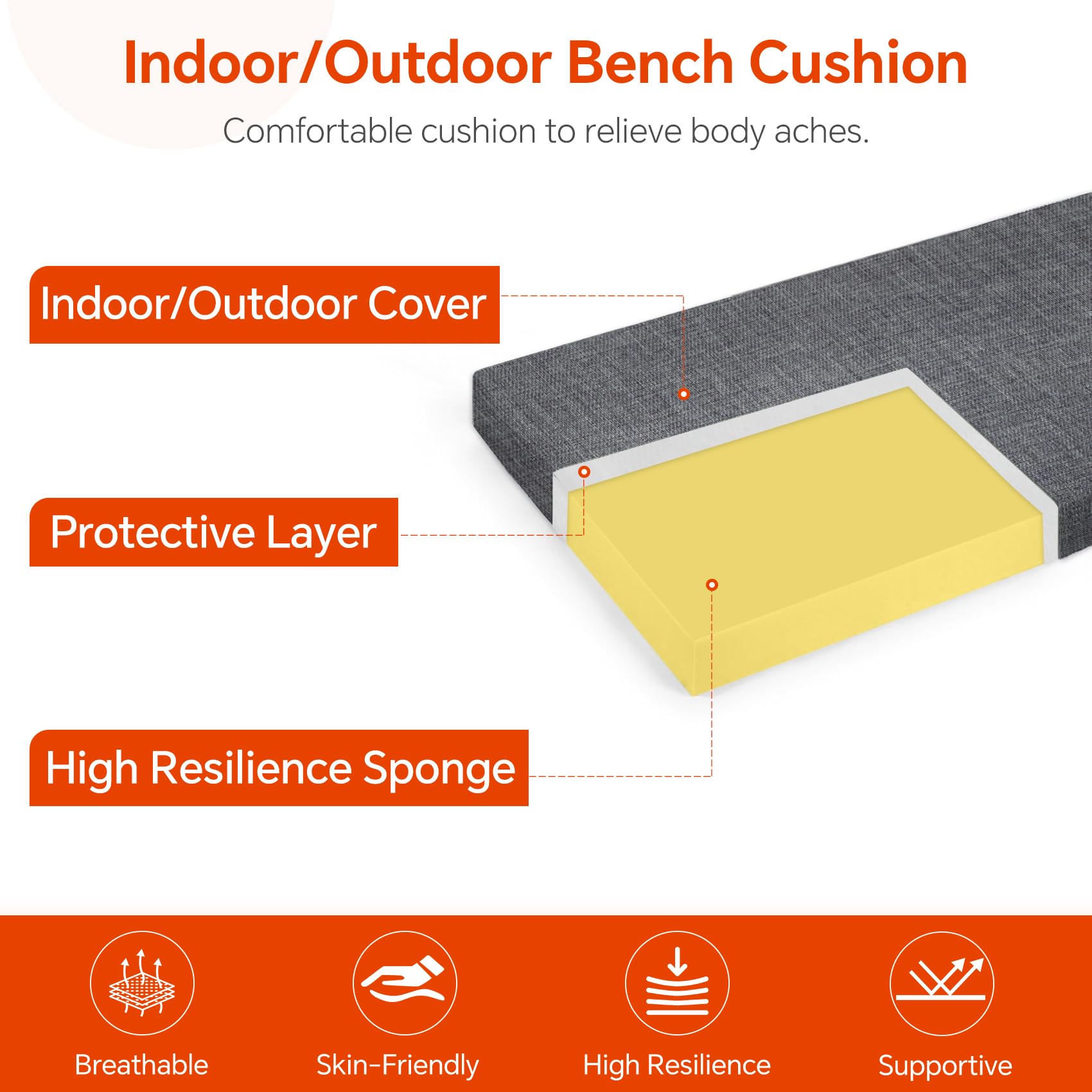 Focuprodu Custom Bench Cushion,Custom Sized Patio Furniture Cushions Come with Straps,Window Seat Cushion Removable Cover Easy to Clean