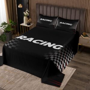 Racing Theme Lightweight Quilt Set for Kids Teens,Checkered Flag Bedspread Coverlet,Race Car Bed Cover Black and White Bedding Set Decorative Quilted 2 Piece Coverlet Set with 1 Pillow Sham,Twin Size