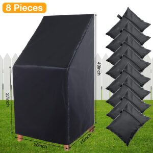 Tudomro 8 Pcs Stacking Outdoor Chair Covers Waterproof Black 210D Outdoor Patio Furniture Covers High Back Patio Chair Covers with Adjustable Hem Cord for Weather Protection, 26 W x 26 D x 49 H Inch