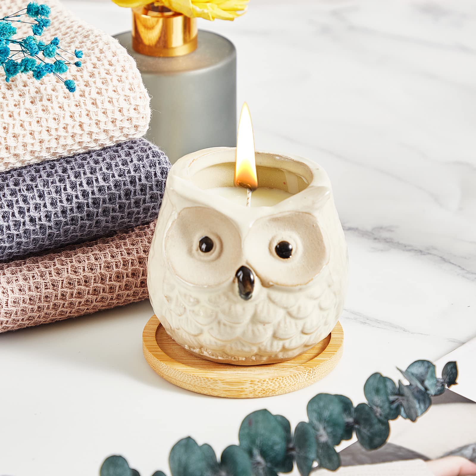 Kinforse Scented Candles Gifts for Women, Birthday Presents for Women,Owl Gifts for Women Sweet Orange Candle, Best Friend Unique Happy Birthday Bath Candle Set Gift Ideas