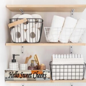 Lnond Rustic Bathroom Decor Box, Bathroom Toilet Tank Tray Storage Basket, Hello Sweet Cheeks Bathroom Wooden Toilet Paper Basket with Handle, Orange