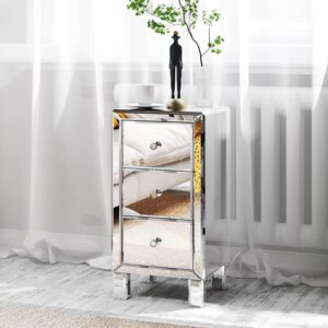 Bonnlo 3-Drawer Mirrored Nightstand Set of 2, End Table, Bedside Table, Glass Nightstand for Bedroom, Living Room, Silver, 11.7" L x 11.8" W x 23.8" H