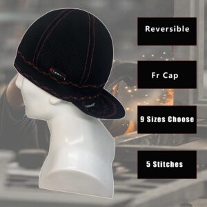 Fullsheild Reversible Welding Cap Flame Resistant CAT 2 Protective FR Welder Hats 6 Pannel Midweight Printed for Men Women 2PCS 7 7/8