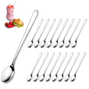 pleafind 16-pcs long spoon (7.9 inch), long handle iced tea spoons, stainless steel stirring spoon, coffee spoon, ice cream spoon, long spoons for shakes cocktail stirring coffee cold drink