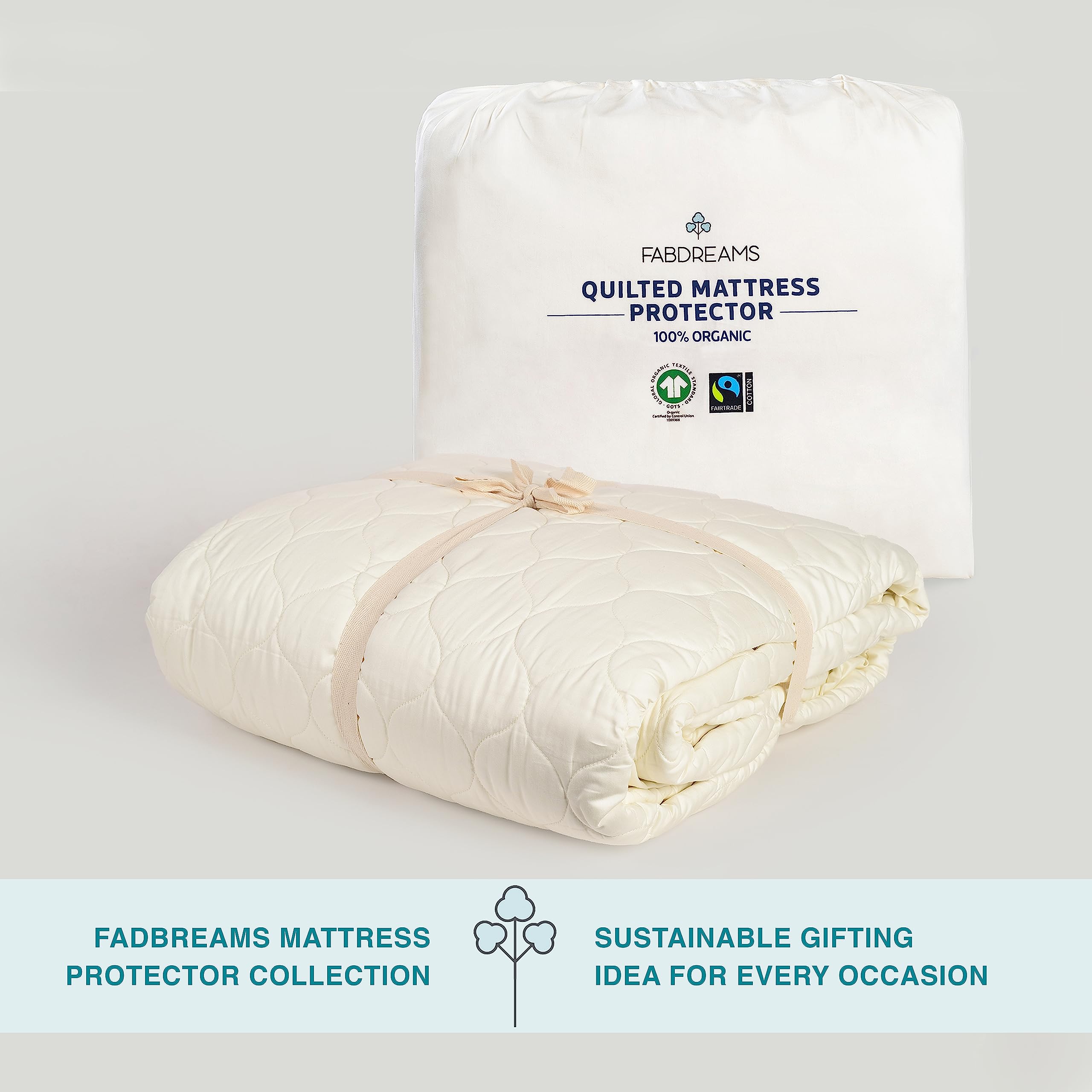 FABDREAMS Organic Quilted Mattress Protector Queen Size | Queen Mattress Pad| Queen Mattress Cover| Naturally Breathable | Noiseless| Fits up to 17" Deep Pocket| Temperature Regulating | Queen | Ivory