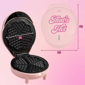 Paris Hilton Heart Waffle Maker, Makes 5 Mini Heart Shaped Waffles or 1 Individual Waffle, Easy to Clean 6" Nonstick Plates, Made without PFAS or PFOA, Electric Waffle Iron, Pink