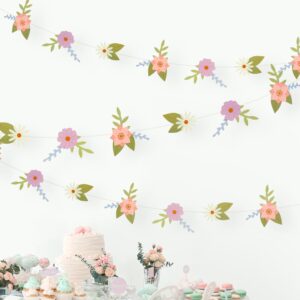 cheerland 16ft floral garland fairy theme hanging decorations woodland paper banner garden garlands spring enchanted kids birthday fairies themed wall decor pink baby shower party favors