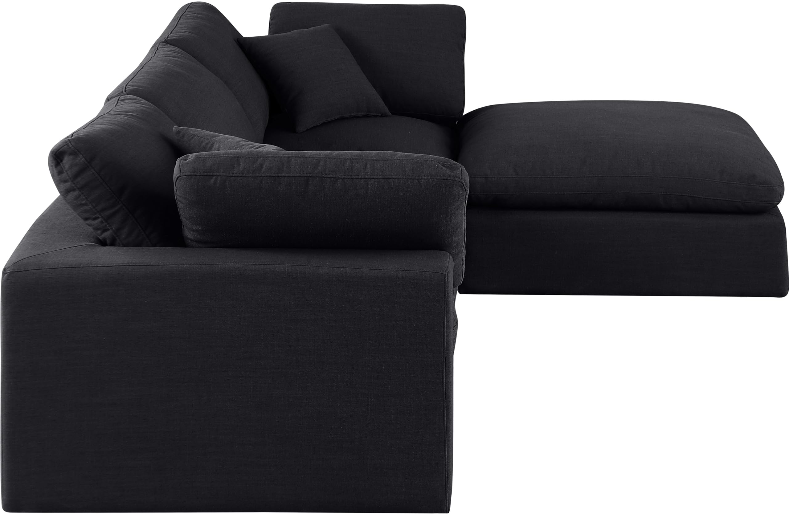 Meridian Furniture 187Black-Sec4A Comfy Collection Modern | Contemporary Upholstered Modular Sectional, Black Linen Textured Fabric Upholstery, Down Feather Cusions, 119" W x 79" D x 34.5" H, Black