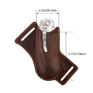 Leather Knife Sheath for Belt,Pocket Knife Holder,EDC Belt Pocket Organizer,Handmade Cross Draw Left Side Carry Open Knife Holster,EDC Leather Sheath for 5 inch Folding Knife,Gifts for Men Dark Brown