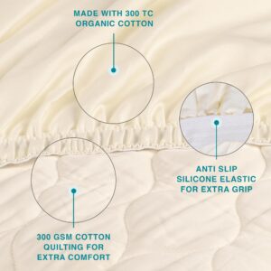 FABDREAMS Organic Quilted Mattress Protector Queen Size | Queen Mattress Pad| Queen Mattress Cover| Naturally Breathable | Noiseless| Fits up to 17" Deep Pocket| Temperature Regulating | Queen | Ivory