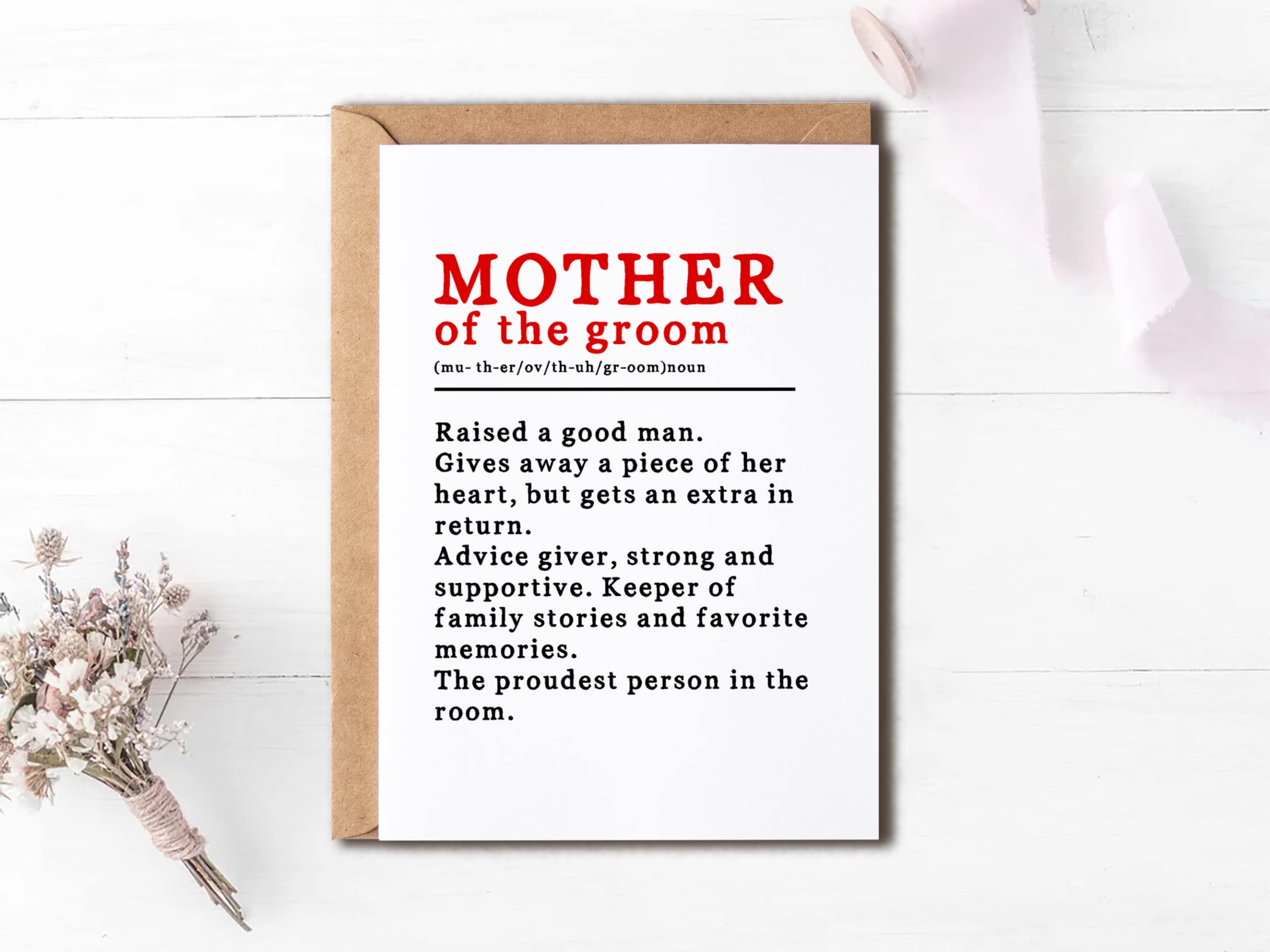 EdgarGifts Mother Of The Groom Definition Card - To My Mother-In-Law On My Wedding Day Card - Mother Of The Bride Card - Wedding Card