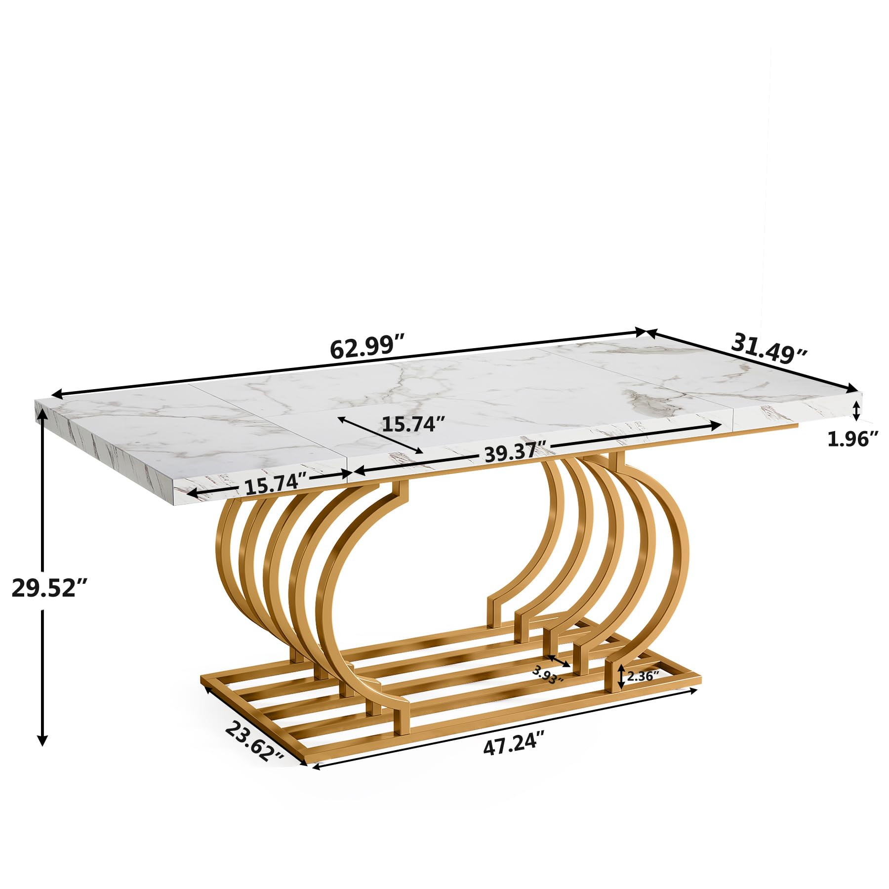 Tribesigns 63" Modern Office Desk, White and Gold Executive Desk, Large Computer Desk Home Office Desk with Gold Metal Frame, Wood Workstation Study Writing Desk