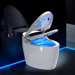 xek smart toilet, one piece bidet toilet for bathrooms, toilet with warm water sprayer & dryer, foot sensor operation, heated bidet seat, auto smart toilet with led display