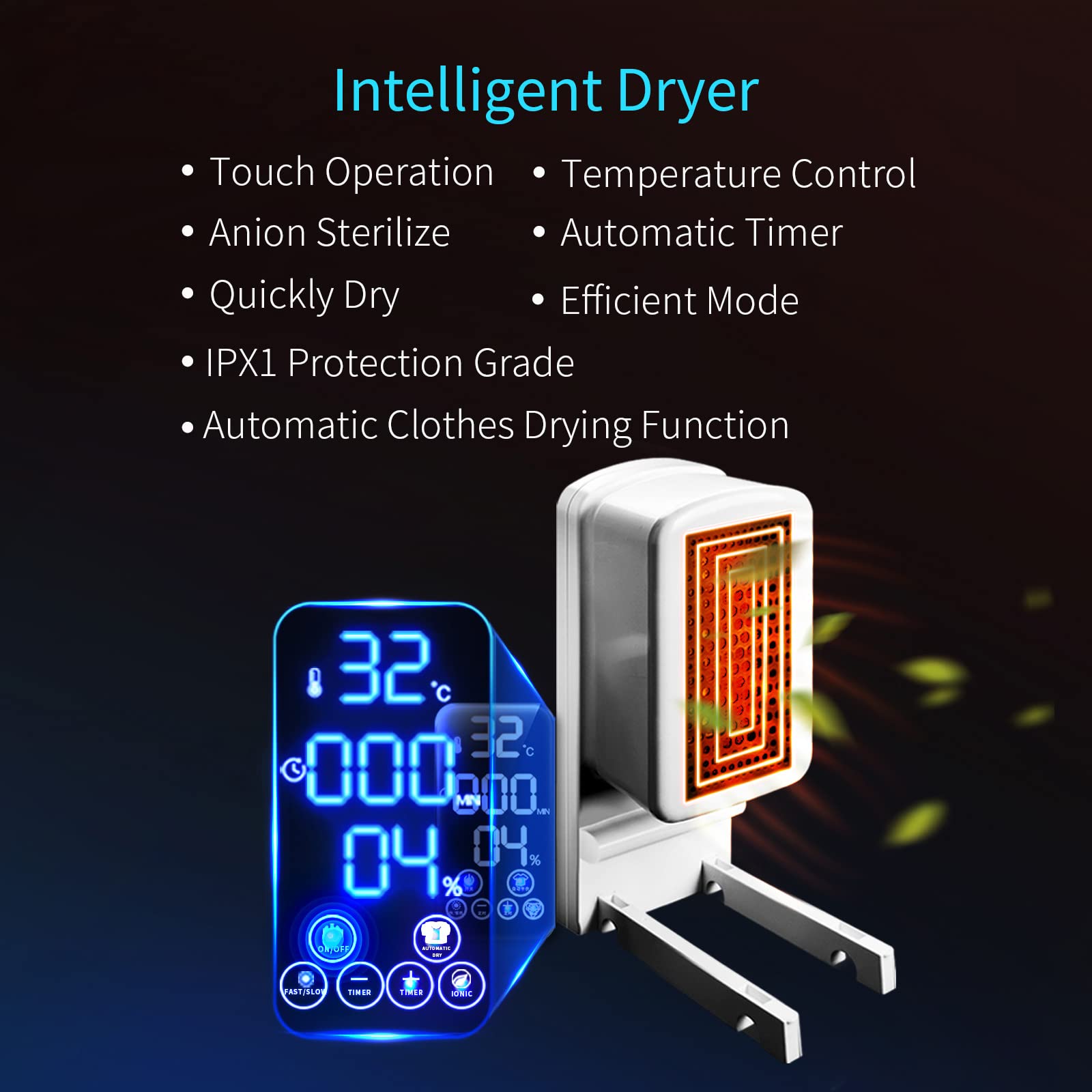 KASYDoFF Clothes Dryers Portable Dryer Energy Saving (Anion) Clothing Dryers Digital Automatic Timer for Apartment