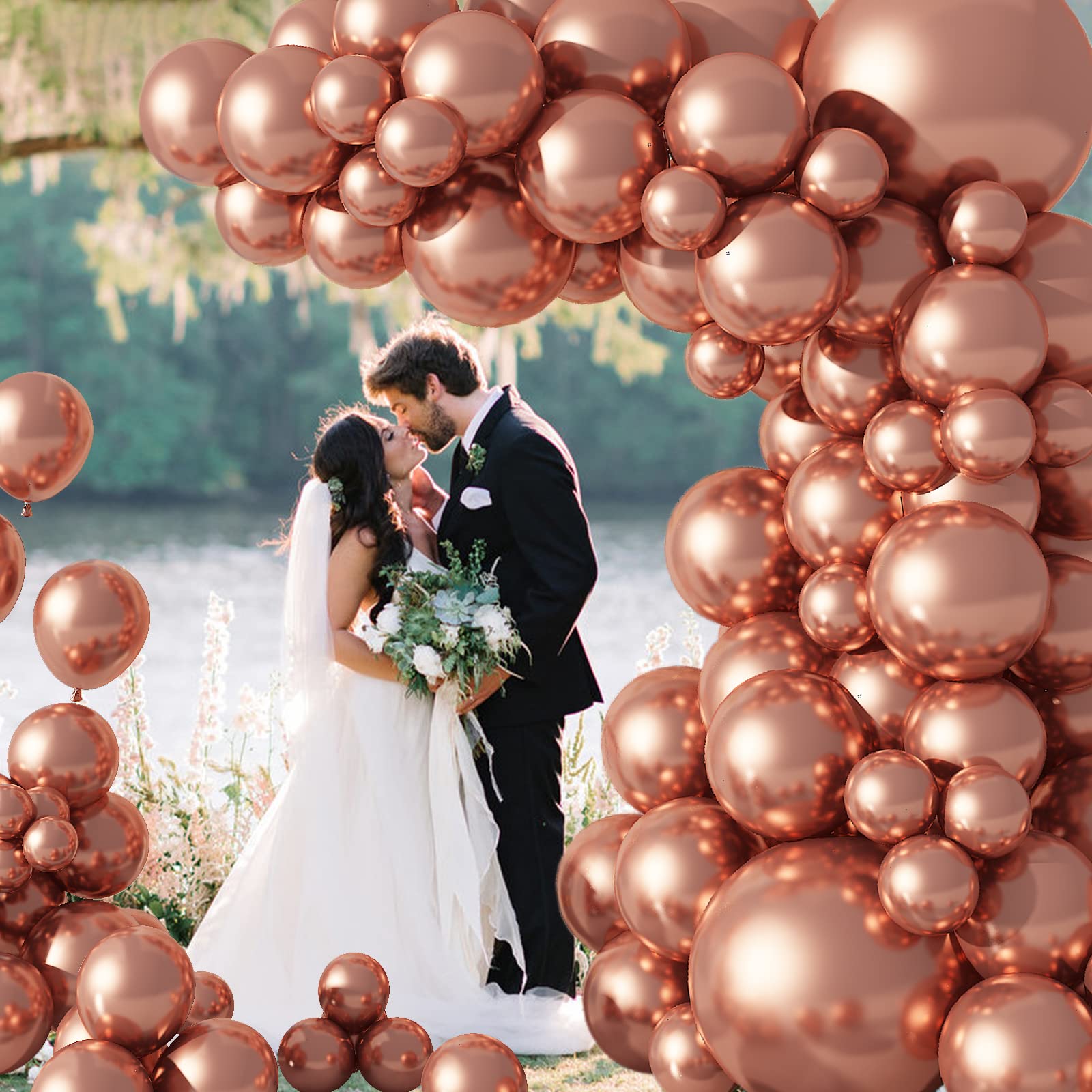 Biapian Metallic Rose Gold Balloons, 104PCS Rose Gold Balloon Garland Arch Kit With 18/12/10/5 Inch Chrome Rose Gold Latex Balloons for Women Girls Birthday Wedding Bridal Shower Party Decorations