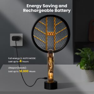 COKIT Electric Fly Swatter Racket, Mosquito Killer Bug Zapper Indoor, UV LED Light Fly Zapper 3500V with Wall Bracket, Rechargeable Insect Killer for Gnats, Mosquitoes, Moths, 1 Pack (Black+Yellow)