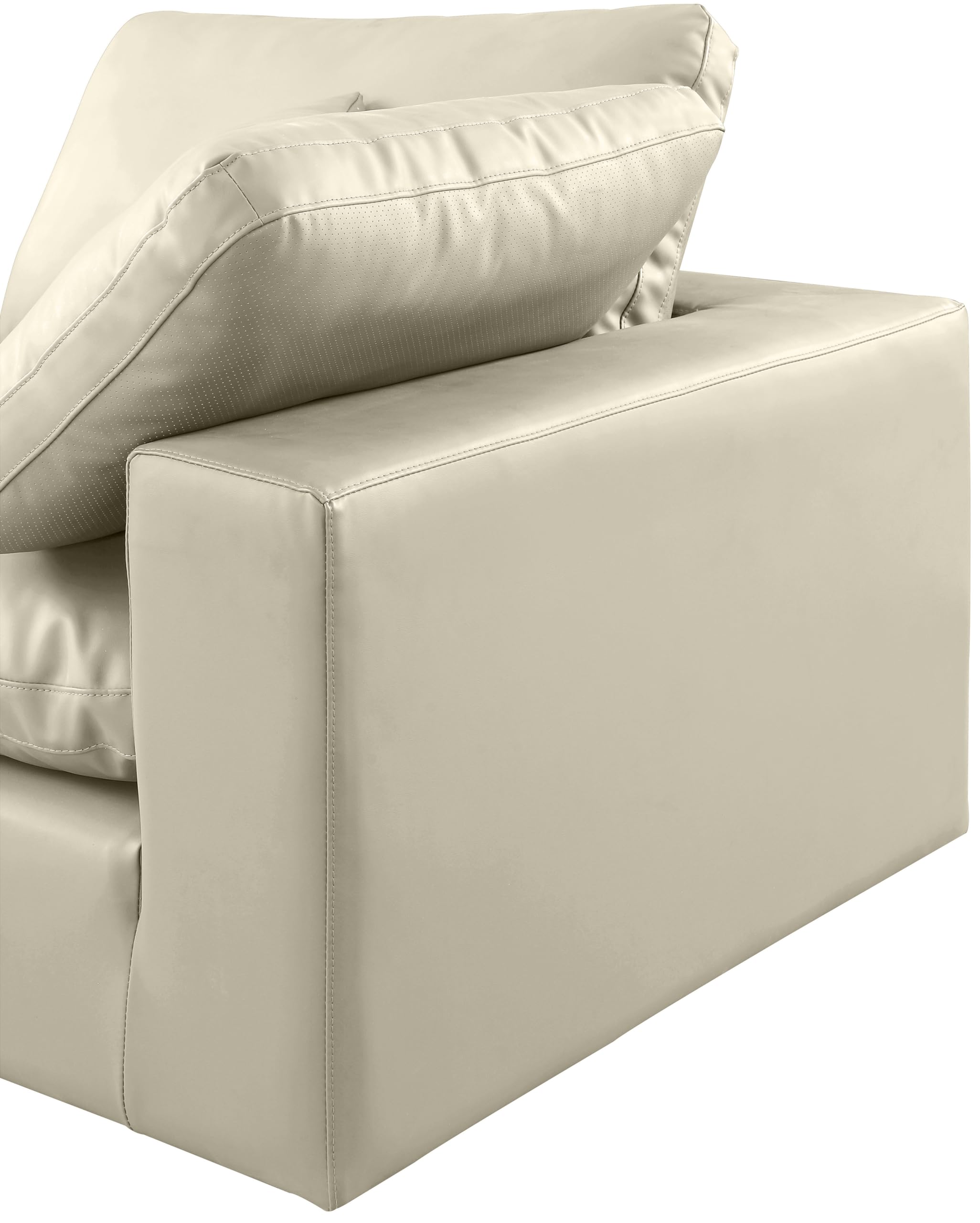 Meridian Furniture 188Cream-Sec6C Comfy Collection Modern | Contemporary Upholstered Modular Sectional, Soft Cream Vegan Leather, Fiber-Filled, 119" W x 79" D x 34.5" H, Cream