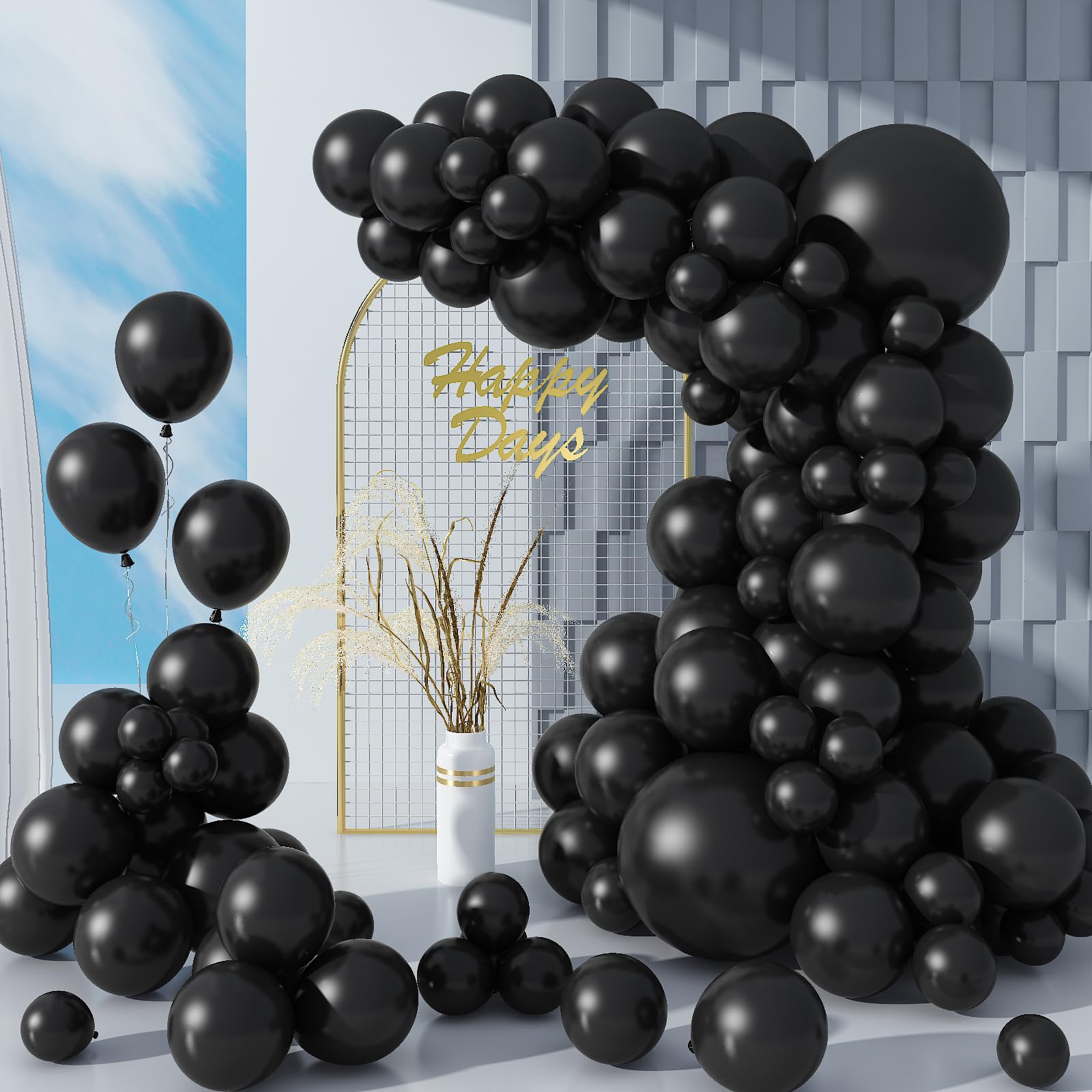 Biapian Black Balloons Set, 104PCS Black Balloon Garland Arch Kit With 18 12 10 5 Inch Black Latex Balloon Different Sizes, Matte Black Party Balloons for Birthday Graduation Wedding Party Decorations