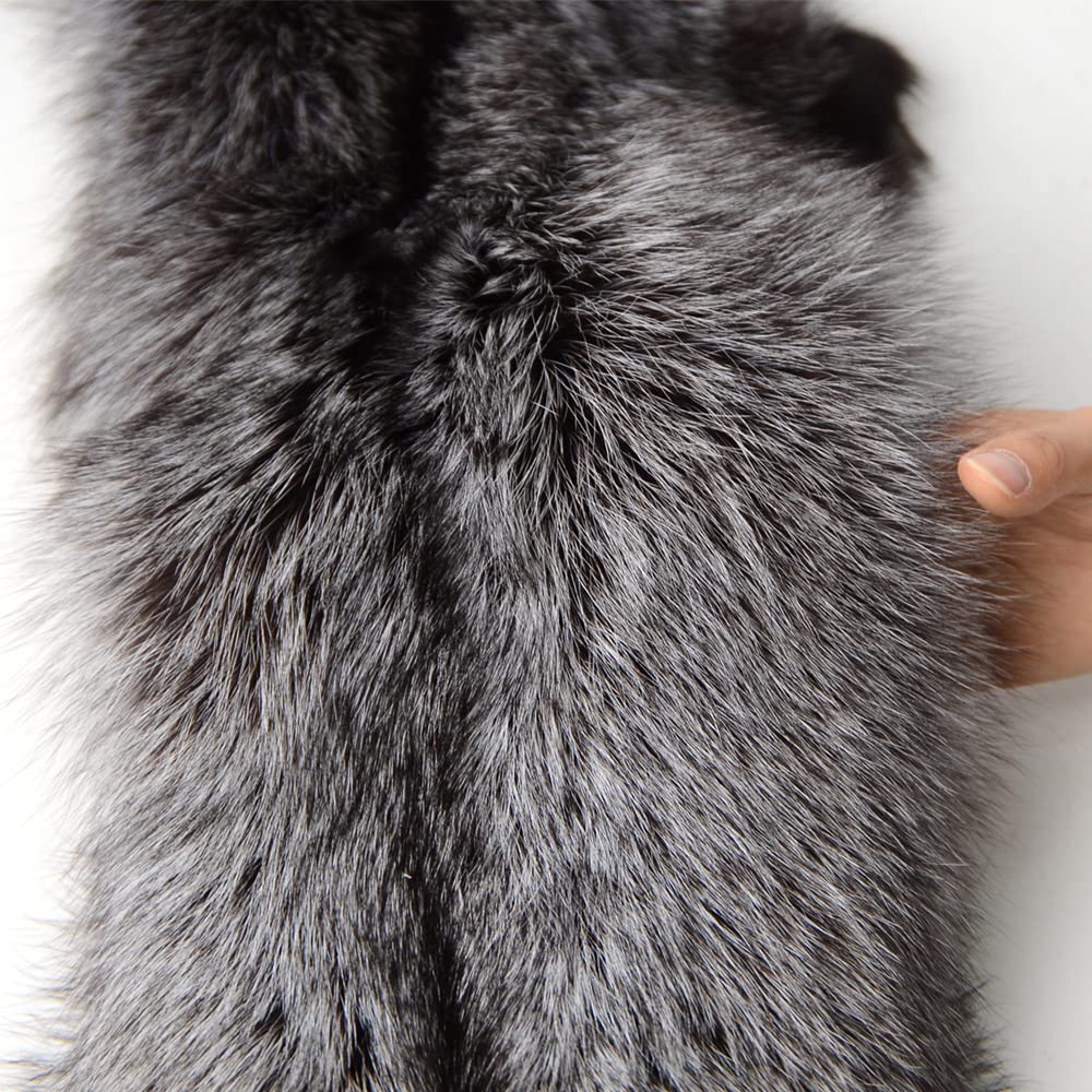 Genuine Natural Tanned Silver Fox Hides Fur Pelts Graded 1 Real Fox Skin Hides for Fly Tying Crafts Fur Coats Trapping Fur Taxidermy Decor Scraps 44-49 inch Silver