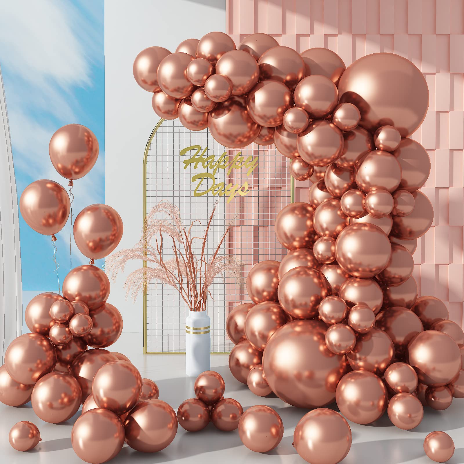 Biapian Metallic Rose Gold Balloons, 104PCS Rose Gold Balloon Garland Arch Kit With 18/12/10/5 Inch Chrome Rose Gold Latex Balloons for Women Girls Birthday Wedding Bridal Shower Party Decorations