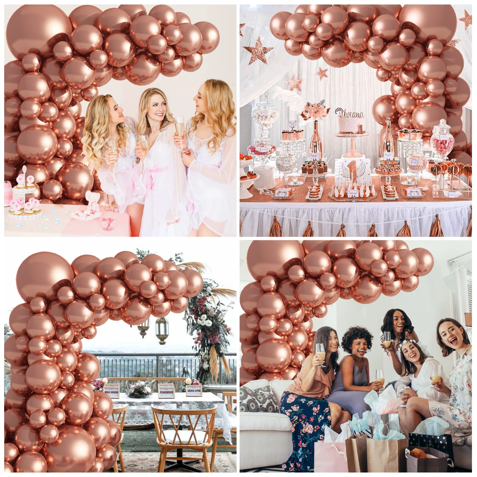 Biapian Metallic Rose Gold Balloons, 104PCS Rose Gold Balloon Garland Arch Kit With 18/12/10/5 Inch Chrome Rose Gold Latex Balloons for Women Girls Birthday Wedding Bridal Shower Party Decorations