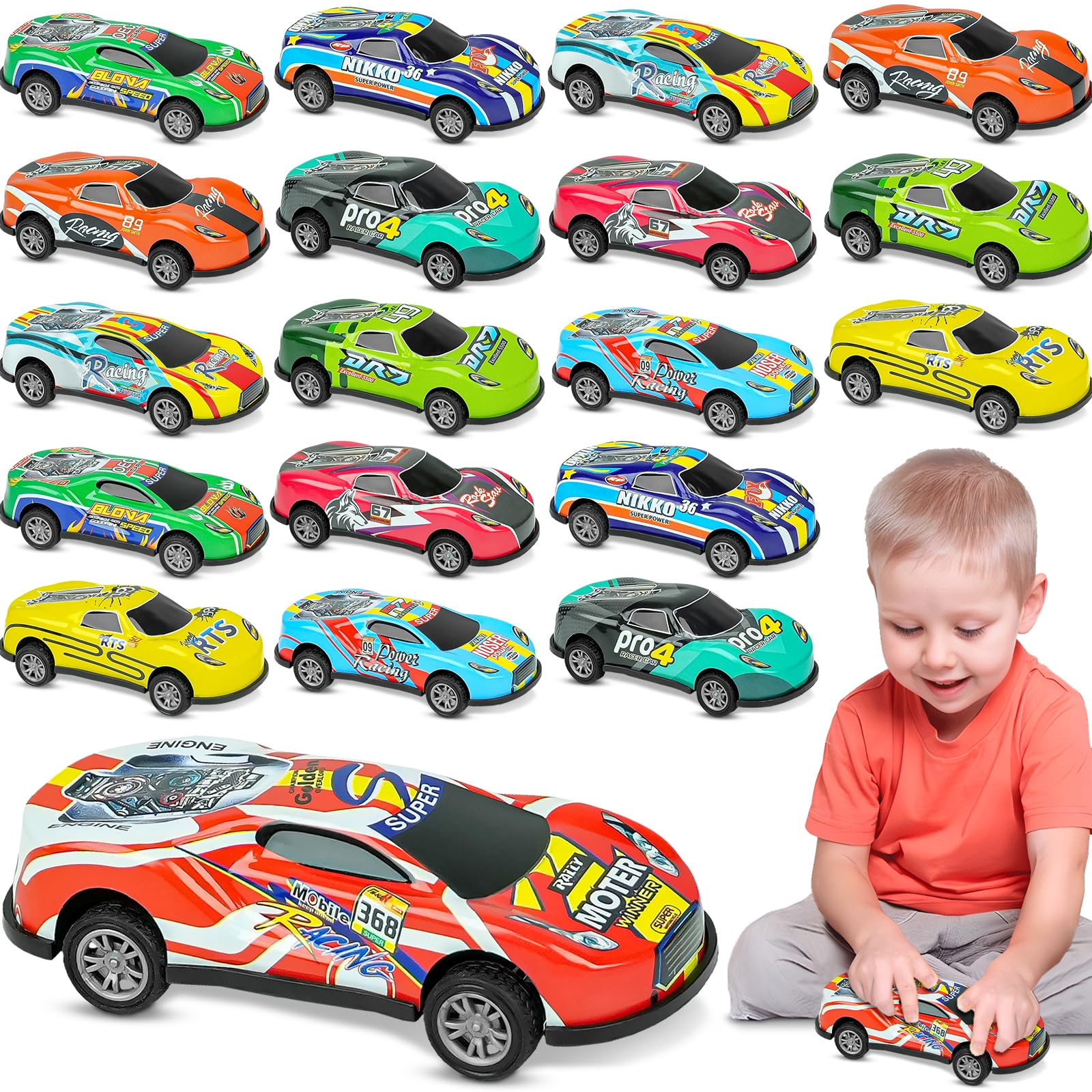 20 Pack 3.4 Inch Metal Pull Back Toy Cars, Toys for Boys Girls Toddlers 3,4,5,6.7 Years Old, Party Favors Cars, Race Cars Vehicles,Goodie Bag Stuffers, Pinata Fillers, Teacher Reward Prizes (20 Pack)