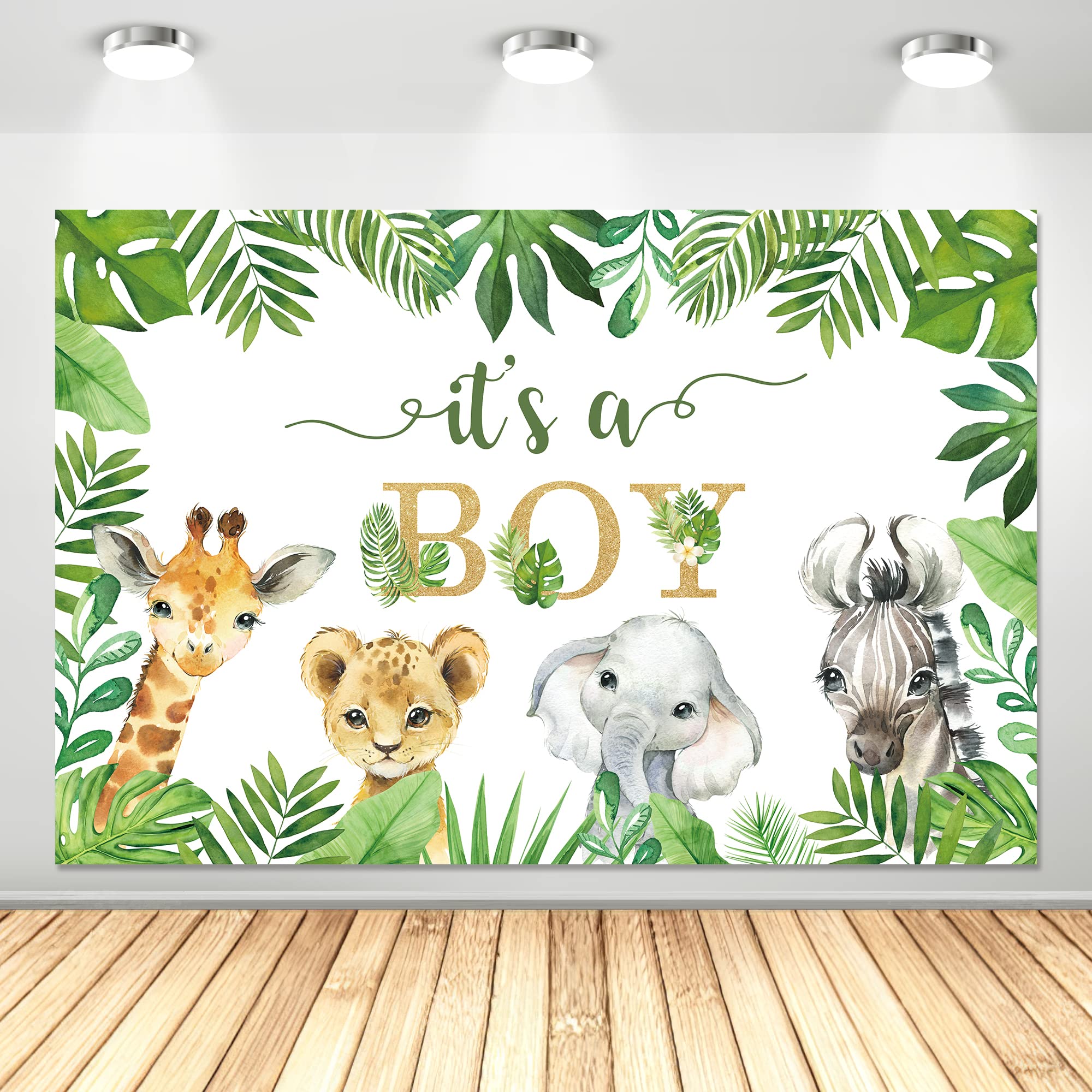 HIPVVILD Safari Baby Shower Backdrop Decorations Boy - Jungle Animal Theme Baby Boy Background Banner Supplies, Safari Jungle Theme Baby Shower Photography Background Photo Booth Banner | 5x3ft