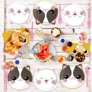 96 Pieces Cat Party Supplies Cute Kitten Theme Party Tableware Set Party Decorations Kitty Disposable Dinnerware Plates Napkins Forks for Cat Theme Birthday Baby Shower Party Favors 24 Guests