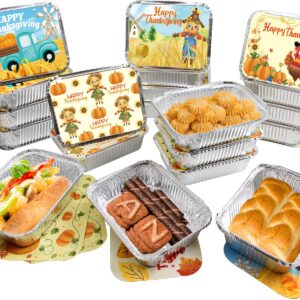 WorldBazaar Cute Thanksgiving Aluminum Containers with Lids 36PCS Thanksgiving Food Leftover Containers Disposable Fall Turkey Foil Pans Food Sacks Storage Thanksgiving Party Supplies