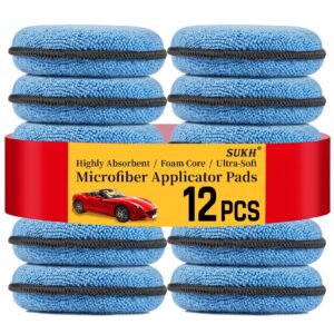 sukh 12 pack microfiber foam car wax applicator pad - foam applicator pads detailing round 4.72 inch polishing sponges for car wax applicator pad round blue