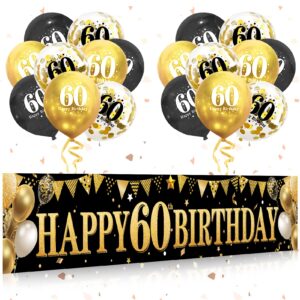 turypaty 60th birthday banner balloons decorations for men women, black gold happy 60 birthday yard kit party suppiles, vintage sixty years old bday photo props decoration for outdoor indoor