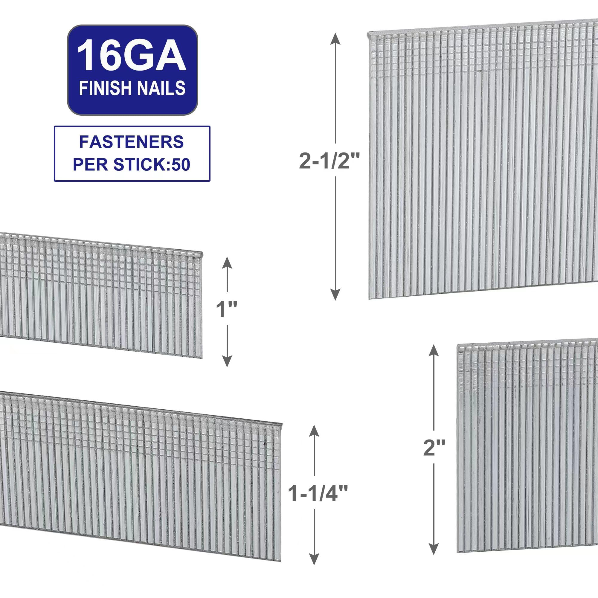 HW HAMWOO 16 Gauge by 1 to 2-1/2 in Multi-Pack Finish Nails,1200-Pack Including 1"- 300;1-1/4"- 300; 2"- 300; 2-1/2"- 300,Suitable for Most Brand of 16 Gauge Pneumatic and Electric Brad Nailer