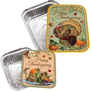 WorldBazaar Thanksgiving Aluminum Food Containers 24PCS Thanksgiving Leftover Take Home Containers 2 Size Disposable Thanksgiving Food Storage Thanksgiving Party Favors