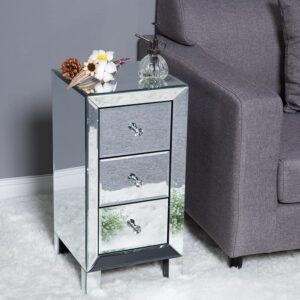 Bonnlo 3-Drawer Mirrored Nightstand Set of 2, End Table, Bedside Table, Glass Nightstand for Bedroom, Living Room, Silver, 11.7" L x 11.8" W x 23.8" H