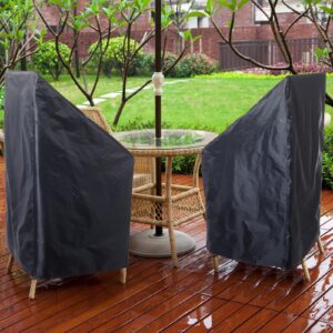 Tudomro 8 Pcs Stacking Outdoor Chair Covers Waterproof Black 210D Outdoor Patio Furniture Covers High Back Patio Chair Covers with Adjustable Hem Cord for Weather Protection, 26 W x 26 D x 49 H Inch