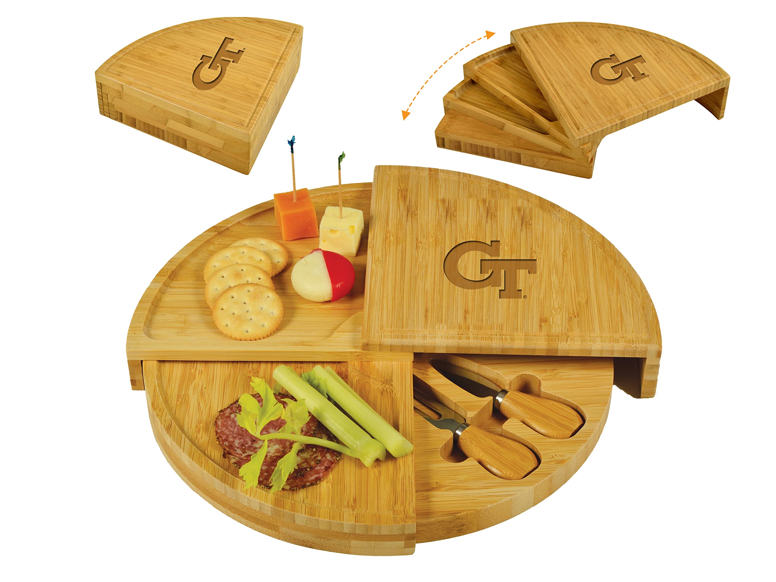 Picnic at Ascot NCAA Georgia Tech Officially Licensed Multi Level Swiveling Patented Cheese Board 14" Diameter