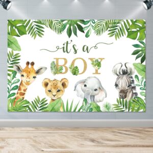 HIPVVILD Safari Baby Shower Backdrop Decorations Boy - Jungle Animal Theme Baby Boy Background Banner Supplies, Safari Jungle Theme Baby Shower Photography Background Photo Booth Banner | 5x3ft